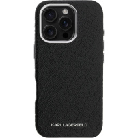 Karl Lagerfeld Grained Repeated Logo MagSafe tok iPhone 16 Pro készülékhez - fekete