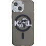 Karl Lagerfeld IML Glitter Karl and Choupette Sketch csillogó, MagSafe kompatibilis tok iPhone 15-höz - szürke