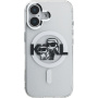 Karl Lagerfeld IML Glitter Karl and Choupette Sketch csillogó MagSafe tok iPhone 16-hoz - ezüst