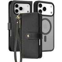DUX DUCIS Lawa 2 az 1-ben levehető, flip típusú tok MagSafe-fel és pénztárcával iPhone 17 Pro Max-hez - fekete