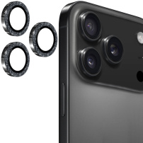 ENKAY üveg csillogó keretekkel a hátsó kamera lencséinek védelmére iPhone 17 Pro / 17 Pro Max készülékekhez - fekete