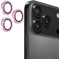 ENKAY csillogó keretes üvegek a hátsó kamera lencséinek védelmére iPhone 17 Pro / 17 Pro Max készülékekhez - rózsaszín