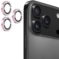 ENKAY kövekkel kirakott üveg a hátsó kamera lencséinek védelmére iPhone 17 Pro / 17 Pro Max készülékekhez - rózsaszín