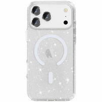 Átlátszó, csillogó, MagSafe kompatibilis tok iPhone 17 Pro Max készülékhez - ezüst
