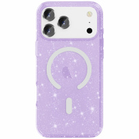 Átlátszó, csillogó, MagSafe kompatibilis tok iPhone 17 Pro Max készülékhez - lila