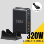 ESSAGER YMX-320W GaN gyorstöltő adapter 4x USB-C / 4x USB-A porttal - 320W - fekete