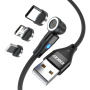 ENKAY 3 az 1-ben töltő- és adatkábel cserélhető mágneses csatlakozókkal - USB-A - USB-C / Lightning / micro USB - 1 m - fekete