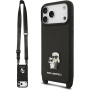 Karl Lagerfeld Saffiano Crossbody Metal Karl és Choupette tok állítható pánttal iPhone 17 Pro Max készülékhez - fekete