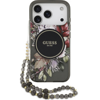 Guess IML Flowers Strap szilikon tok tartóval és MagSafe funkcióval iPhone 17 Pro készülékhez - szürke