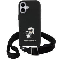 Karl Lagerfeld Saffiano Crossbody Metal Karl and Choupette tok állítható pánttal iPhone 17-hez - fekete