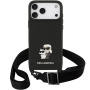 Karl Lagerfeld Saffiano Crossbody Metal Karl és Choupette tok állítható pánttal iPhone 17 Pro Max készülékhez - fekete