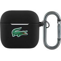 Lacoste Croc Logo szilikon tok karabinerrel AirPods 4 / 5 - fekete