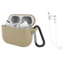 Szilikon tok karabinerrel és zsinórral az elvesztés ellen AirPods Pro 3 -hoz - bézs