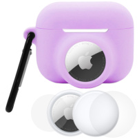 3 az 1-ben szilikon tok és védőfólia szett az elülső és hátulsó oldalra AirPods Pro 3 / AirTag 1 / 2 készülékhez - lila
