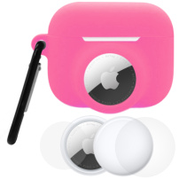 3 az 1-ben szilikon tok és védőfólia készlet az elülső és hátulsó oldalra AirPods Pro 3 / AirTag 1 / 2 számára - világító rózsaszín