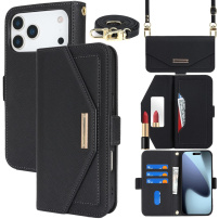 Flip tok, amely kuplung stílusú szíjjal rendelkezik, iPhone 17 Pro Max készülékhez - fekete