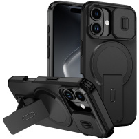 Tok csúsztatható kameralappal, kihajtható állvánnyal és MagSafe-fel iPhone 17-hez - fekete