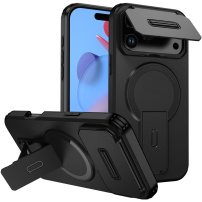 Tok csúsztatható kameravédővel, kihajtható Állvány és MagSafe funkcióval iPhone 17 Pro / 18 Pro készülékhez - fekete