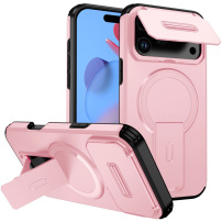 Tok csúsztatható kameravédővel, kihajtható Állvány funkcióval és MagSafe támogatással iPhone 17 Pro / 18 Pro készülékhez - rózsaszín