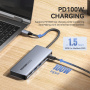 ESSAGER ES-HB01 6 az 1-ben hub - SSD / HDMI / 2x USB-C / 2x USB-A - USB-C - sötétszürke