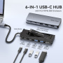 ESSAGER ES-HB01 6 az 1-ben hub - SSD / HDMI / 2x USB-C / 2x USB-A - USB-C - sötétszürke