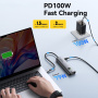 ESSAGER ES-HB03 7 az 1-ben hub - SD / TF kártya slot / HDMI / 2x USB-C / 2x USB-A - USB-C - sötétszürke