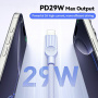 ESSAGER ES-X73 fonott töltő- és adatkábel - USB-C - Lightning - 2 m - zöld-rózsaszín