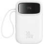 Baseus QPow2 powerbanka integrovanými USB-C kábelekkel és USB-C / USB-A portokkal - 10 000 mAh - fehér