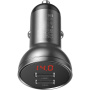 Baseus digitális kijelző autós töltő 2x USB-A porttal - 24W - sötétszürke