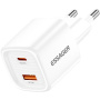 ESSAGER ES-CD54 mini gyorstöltő adapter USB-C / USB-A portokkal - 20W - fehér