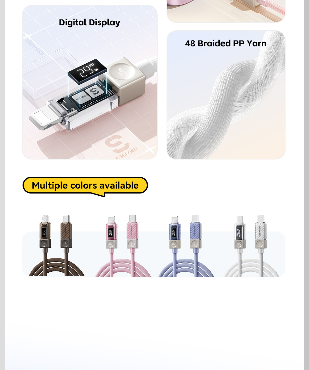 ESSAGER Crystal Clear fonott USB-C - Lightning kábel - 1 m - kék-lila