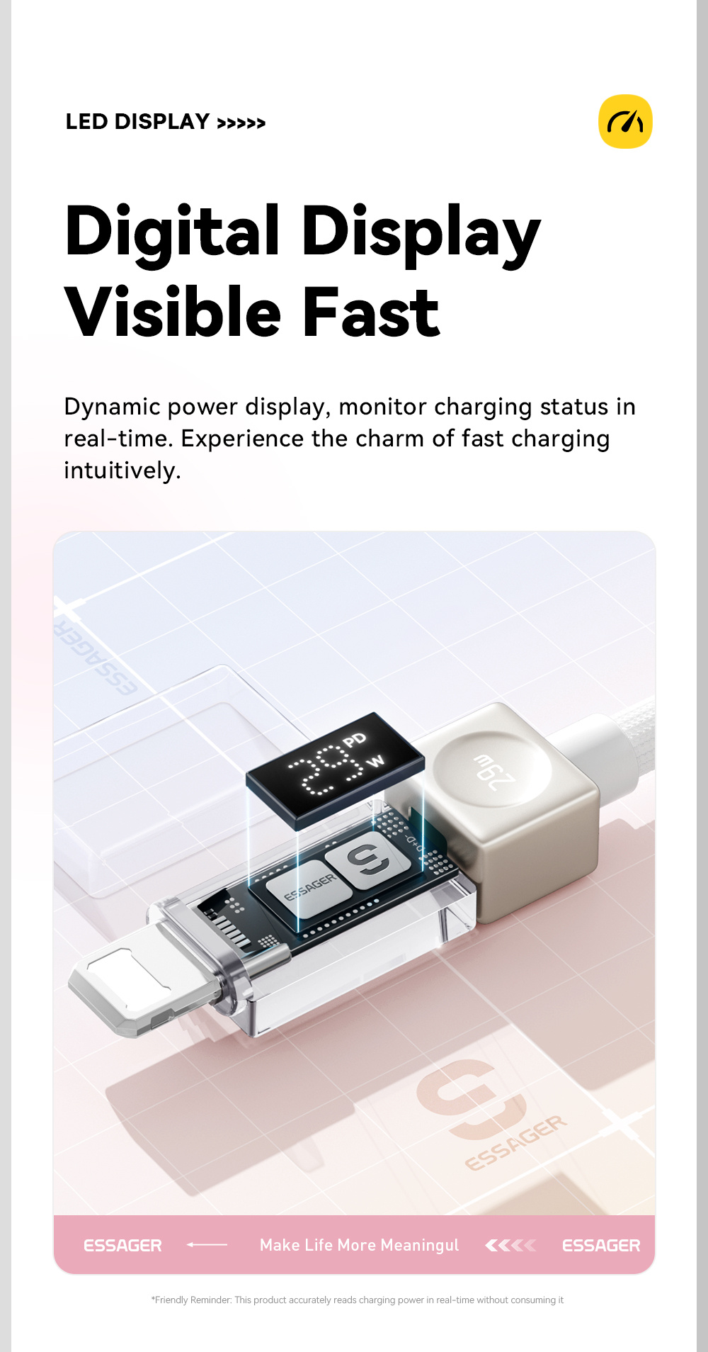 ESSAGER Crystal Clear fonott USB-C - Lightning kábel - 1 m - kék-lila