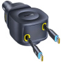 Baseus PrimeTrip VR2 Max autós töltő készlet USB-C / USB-A portokkal és kihúzható USB-C kábelekkel - 163W - 0,8 m - fekete