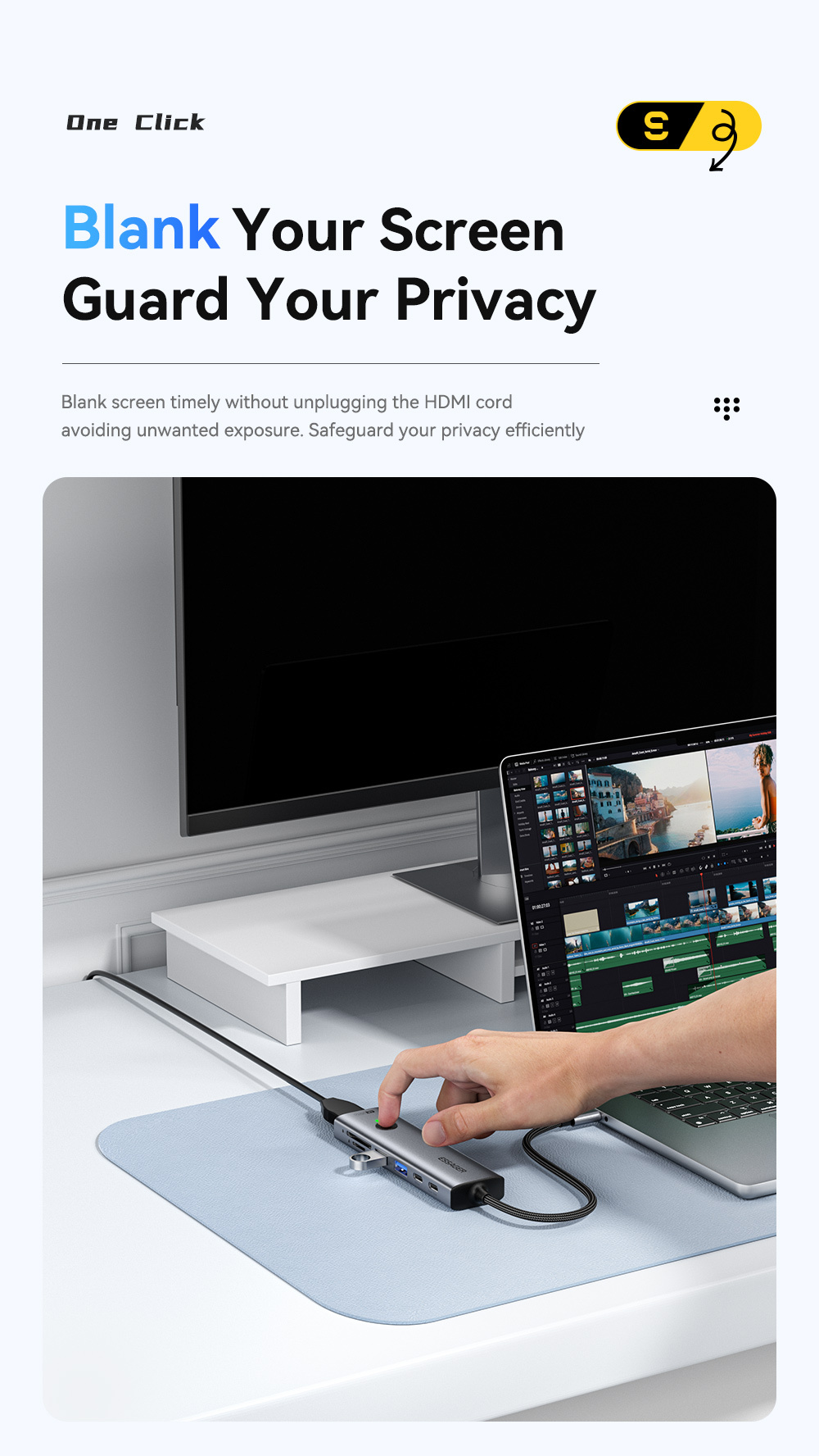 ESSAGER ES-HB03 7 az 1-ben hub - SD / TF kártya slot / HDMI / 2x USB-C / 2x USB-A - USB-C - sötétszürke