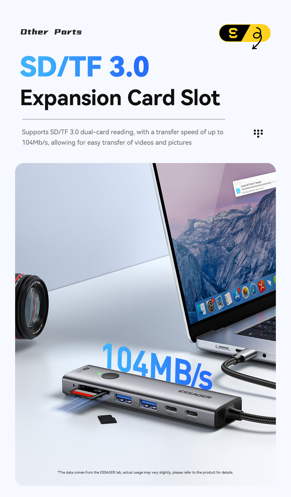 ESSAGER ES-HB03 7 az 1-ben hub - SD / TF kártya slot / HDMI / 2x USB-C / 2x USB-A - USB-C - sötétszürke