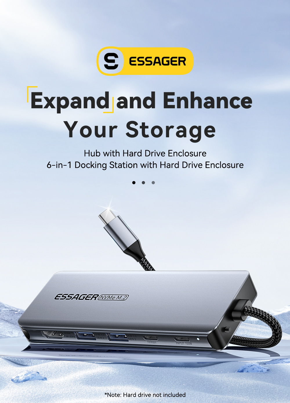 ESSAGER ES-HB01 6 az 1-ben hub - SSD / HDMI / 2x USB-C / 2x USB-A - USB-C - sötétszürke