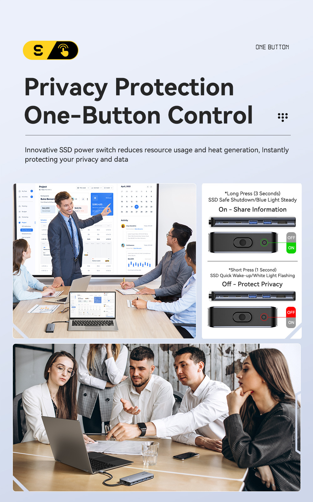 ESSAGER ES-HB01 6 az 1-ben hub - SSD / HDMI / 2x USB-C / 2x USB-A - USB-C - sötétszürke