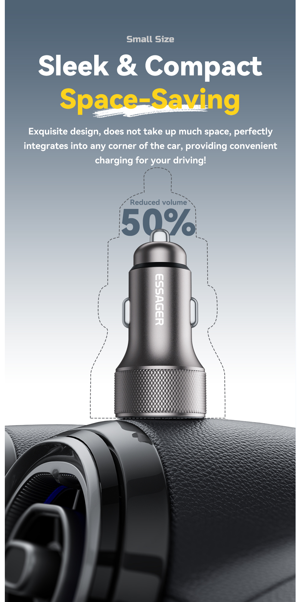 ESSAGER ES-CC21 autós töltő USB-C / USB-A portokkal - 45W - fekete