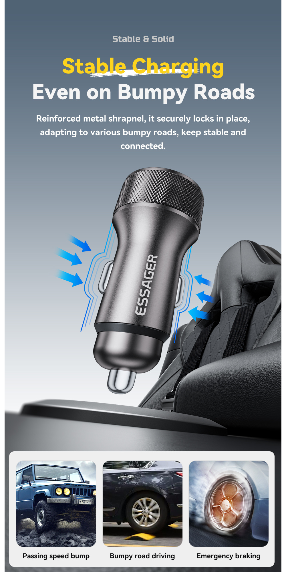 ESSAGER ES-CC21 autós töltő USB-C / USB-A portokkal - 45W - fekete