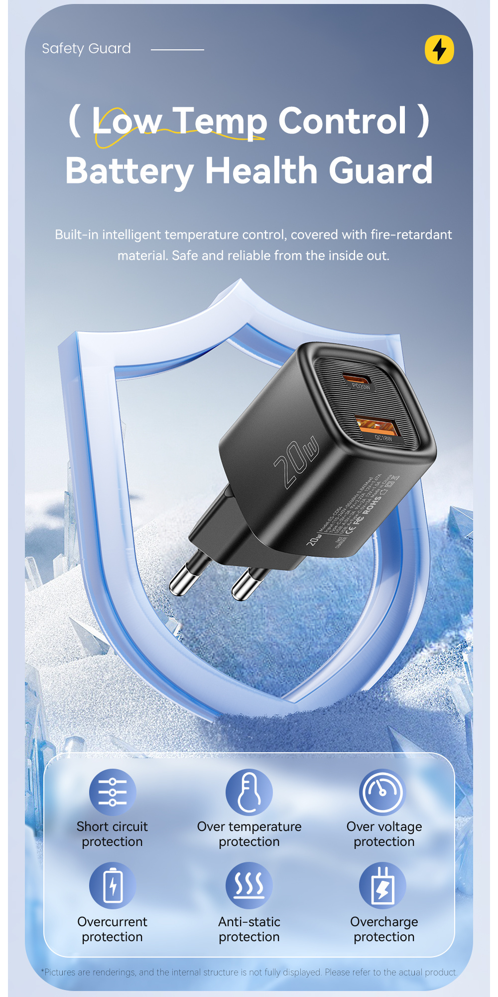 ESSAGER ES-CD54 mini gyorstöltő adapter USB-C / USB-A portokkal - 20W - fehér