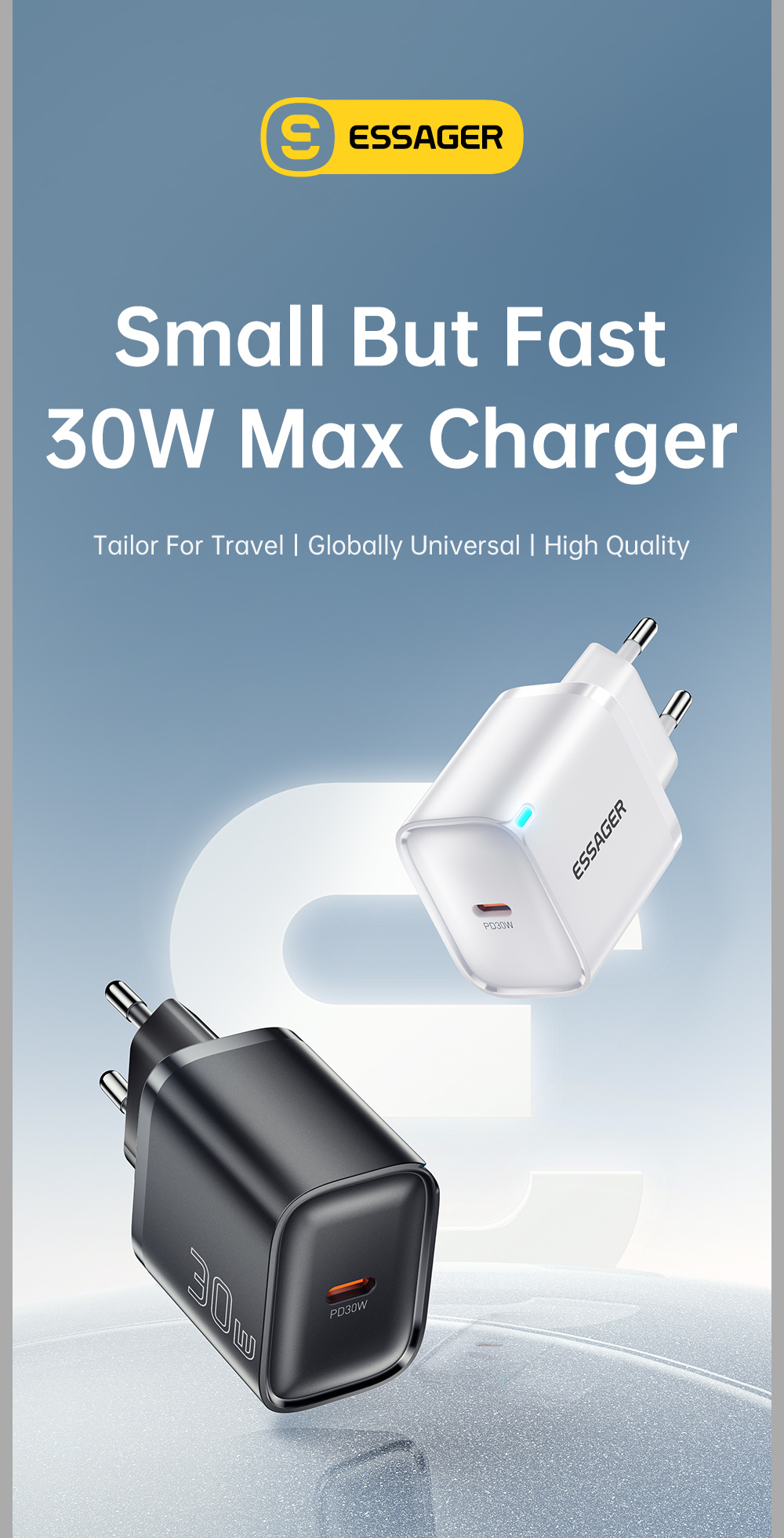 ESSAGER ES-CD52 gyorstöltő adapter USB-C porttal - 30W - fehér