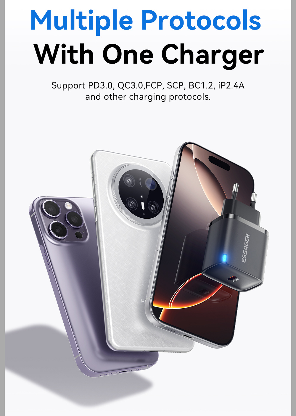 ESSAGER ES-CD52 gyorstöltő adapter USB-C porttal - 30W - fehér