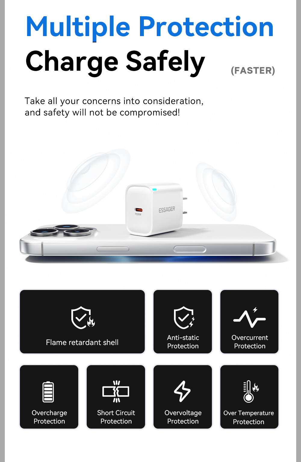 ESSAGER ES-CD52 gyorstöltő adapter USB-C porttal - 30W - fehér