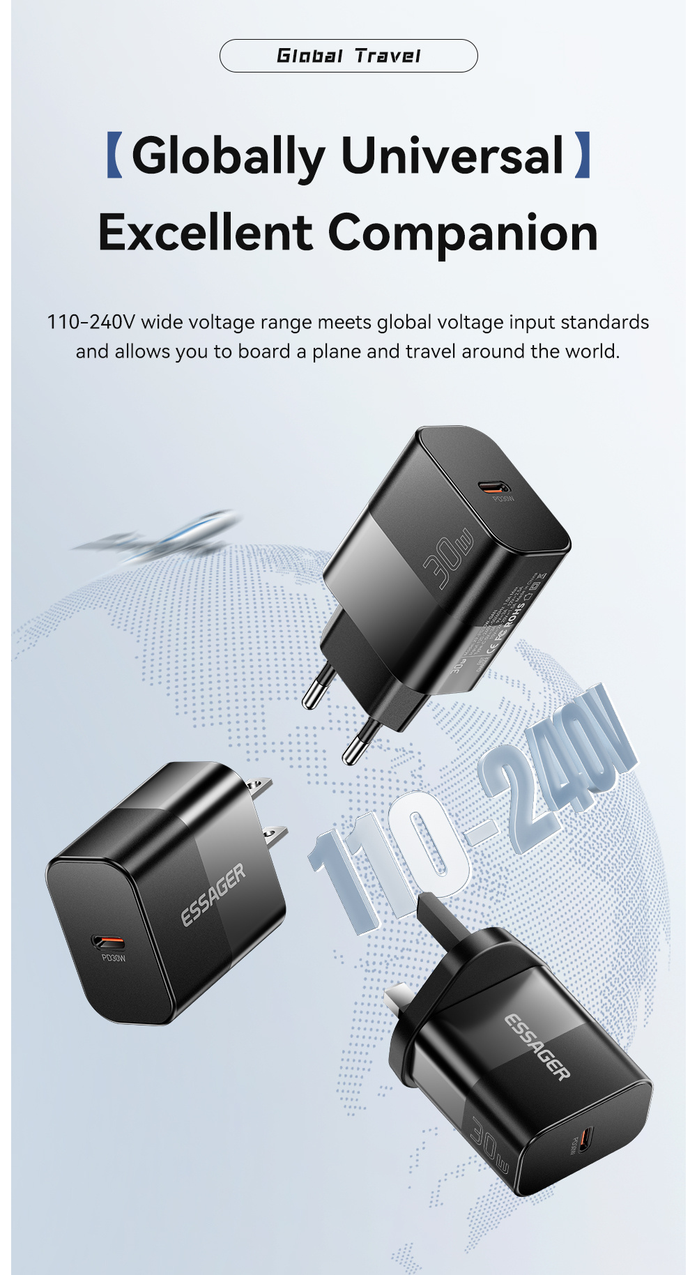 ESSAGER X9 GaN gyorstöltő adapter USB-C porttal - 30W - fekete