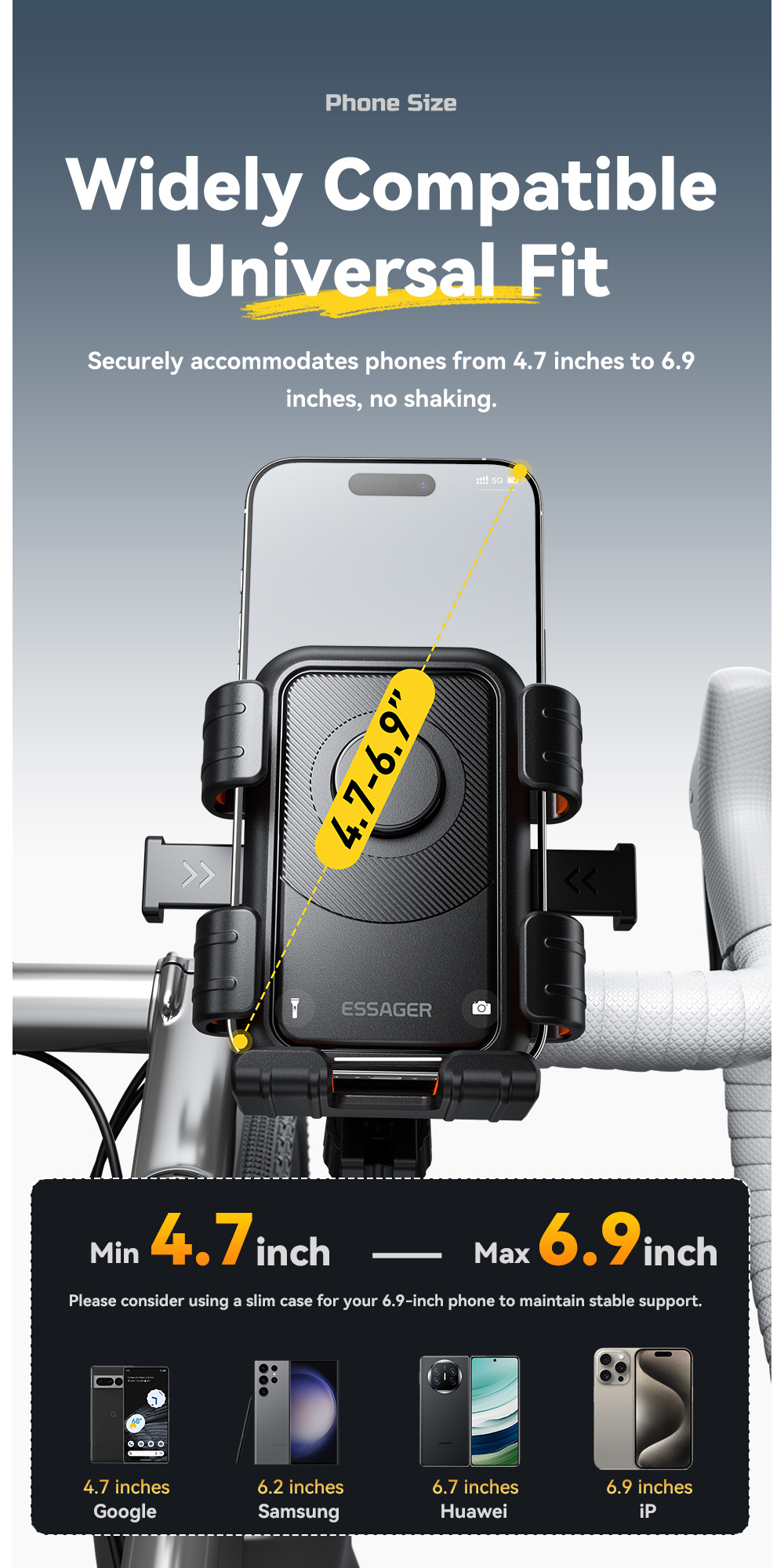 ESSAGER ES-ZJ33 kerékpár és motorkerékpár tartó visszapillantó tükörre iPhone-hoz - fekete