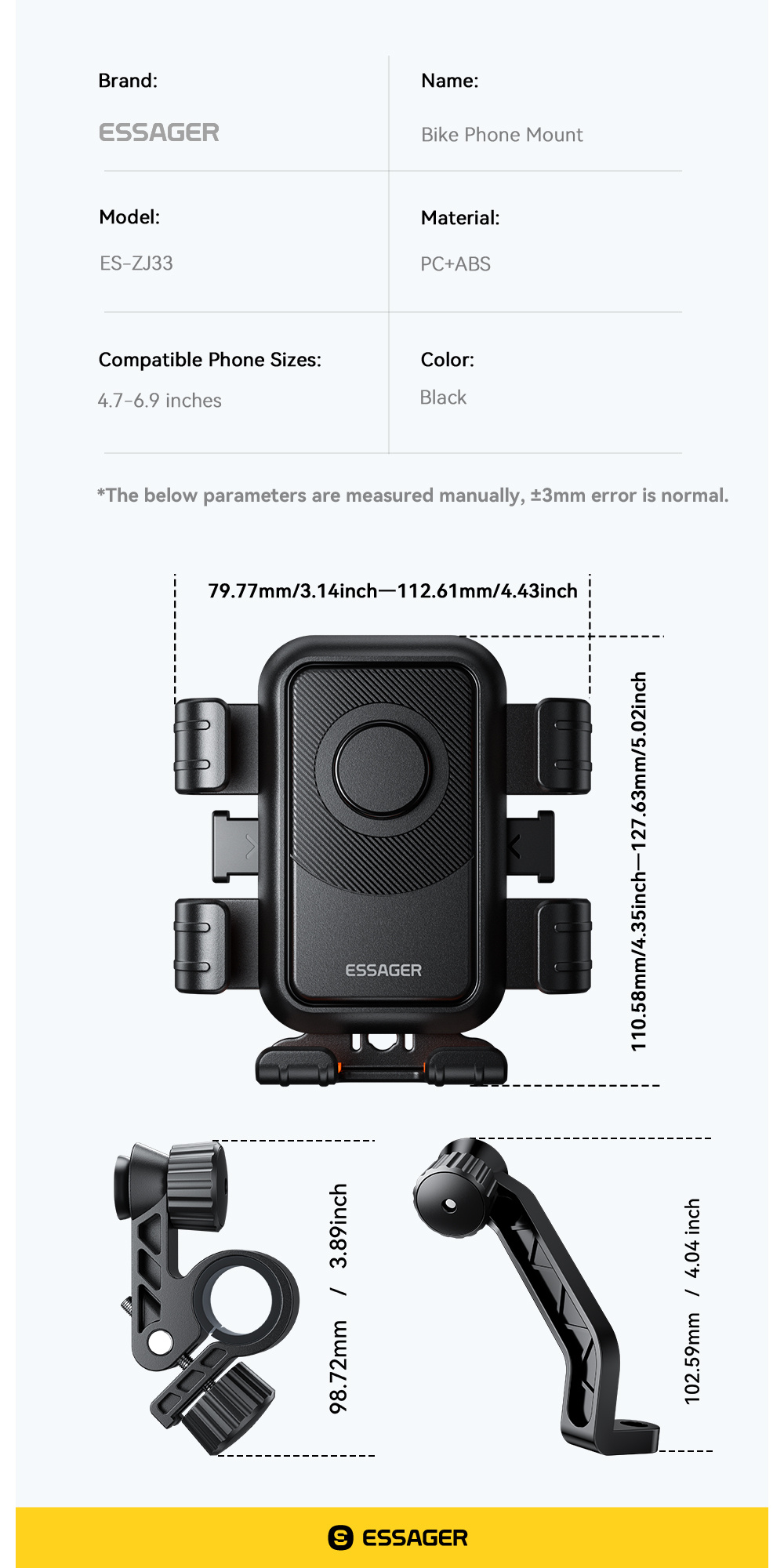 ESSAGER ES-ZJ33 kerékpár és motorkerékpár tartó visszapillantó tükörre iPhone-hoz - fekete ESSAGER ES-ZJ33 kerékpár és motorkerékpár tartó visszapillantó tükörre iPhone-hoz - fekete