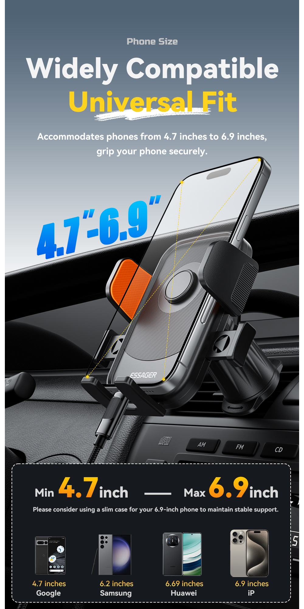 ESSAGER ES-ZJ34 autós tartó szellőzőrácsba iPhone-hoz - fekete