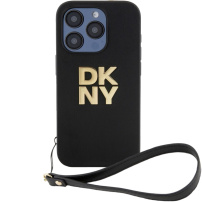DKNY Stack logó borító szíjjal iPhone 14 Pro készülékhez - fekete