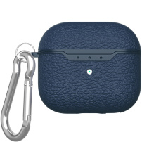 Bőr textúrájú tok karabinerrel AirPods 4 / 5 termékhez - sötétkék