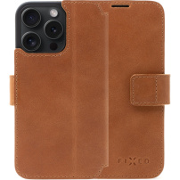 FIXED ProFit bőr flip cover tok - iPhone 15 Pro - barna